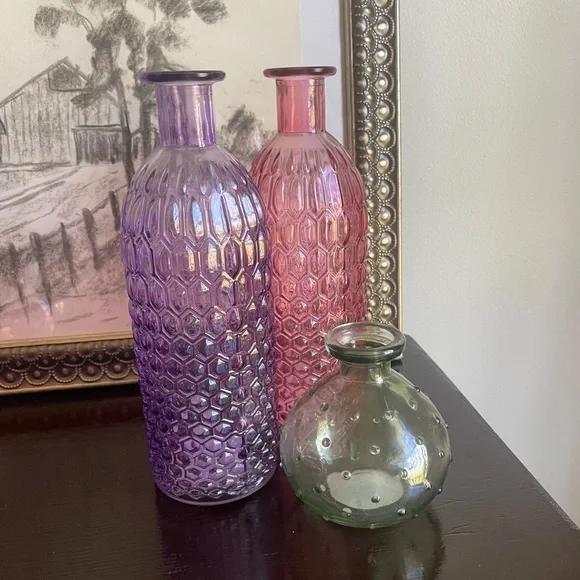 Y2K Pink Hobnail Milk Bottle Vase - Picture 3 of 5
